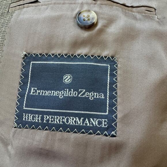 Ermenegildo Zegna Tan Kahki Olive Plaid Wool Two Button Blazer EU 50 / US 40 - Picture 3 of 12